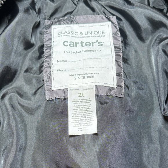 Carter's Toddler Boy Grey Zip-Up Puffer Jacket Dinosaur Print Size 2T - Picture 10 of 10